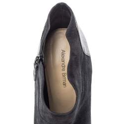 Pre Owned Alexander Birman Grey Suede And Python Embossed Leather Pointed Toe Ankle Booties Size 39