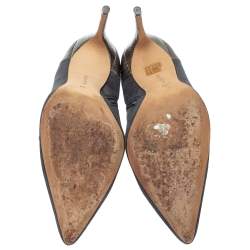 Pre Owned Alexander Birman Grey Suede And Python Embossed Leather Pointed Toe Ankle Booties Size 39