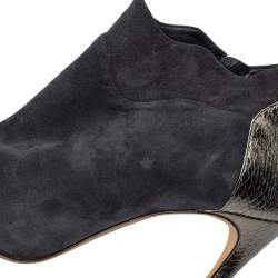 Pre Owned Alexander Birman Grey Suede And Python Embossed Leather Pointed Toe Ankle Booties Size 39