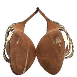Alexandre Birman Cream/Brown Python, PVC And Leather Sandals Size 38