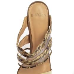 Alexandre Birman Cream/Brown Python, PVC And Leather Sandals Size 38