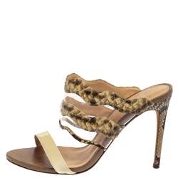 Alexandre Birman Cream/Brown Python, PVC And Leather Sandals Size 38