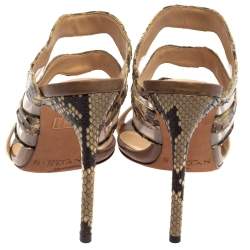 Alexandre Birman Cream/Brown Python, PVC And Leather Sandals Size 38