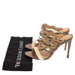 Alexandre Birman Cream/Brown Python, PVC And Leather Sandals Size 38