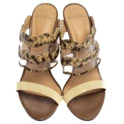 Alexandre Birman Cream/Brown Python, PVC And Leather Sandals Size 38