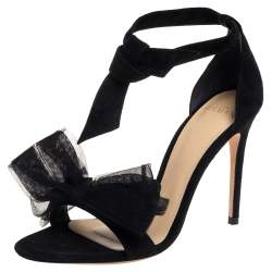 Alexandre Birman Black Suede Clarita Tulle Sandals Size 36