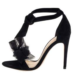 Alexandre Birman Black Suede Clarita Tulle Sandals Size 36