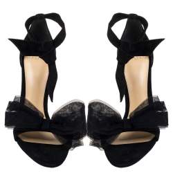 Alexandre Birman Black Suede Clarita Tulle Sandals Size 36