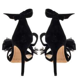 Alexandre Birman Black Suede Clarita Tulle Sandals Size 36