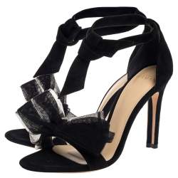 Alexandre Birman Black Suede Clarita Tulle Sandals Size 36