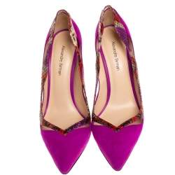 Alexandre Birman Purple Python and Suede Pointed Toe Pumps Size 38.5