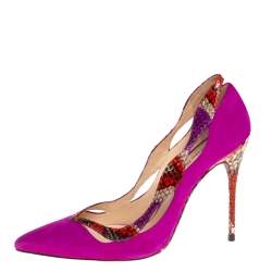 Alexandre Birman Purple Python and Suede Pointed Toe Pumps Size 38.5
