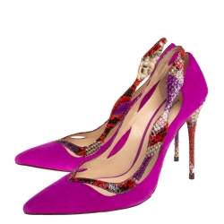 Alexandre Birman Purple Python and Suede Pointed Toe Pumps Size 38.5