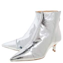 Alexandre Birman Silver Leather Kittie Ankle Boots Size 39