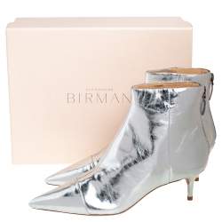 Alexandre Birman Silver Leather Kittie Ankle Boots Size 39