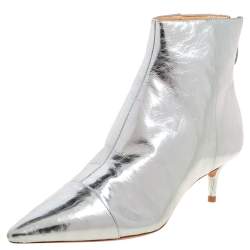 Alexandre Birman Silver Leather Kittie Ankle Boots Size 39