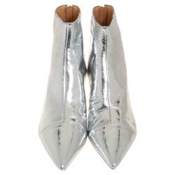 Alexandre Birman Silver Leather Kittie Ankle Boots Size 39