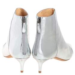 Alexandre Birman Silver Leather Kittie Ankle Boots Size 39