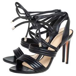 Alexandre Birman Black Leather Aurora Ankle Wrap Sandals Size 36