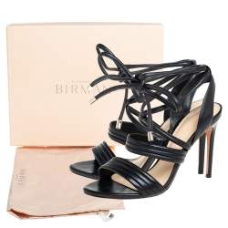 Alexandre Birman Black Leather Aurora Ankle Wrap Sandals Size 36