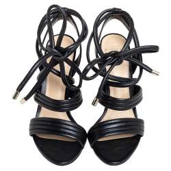 Alexandre Birman Black Leather Aurora Ankle Wrap Sandals Size 36