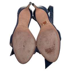 Pre Owned Alexandre Birman Blue Leather And Suede Ankle Wrap Sandals Size 37