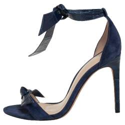 Pre Owned Alexandre Birman Blue Leather And Suede Ankle Wrap Sandals Size 37