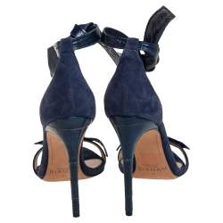 Pre Owned Alexandre Birman Blue Leather And Suede Ankle Wrap Sandals Size 37
