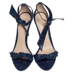Pre Owned Alexandre Birman Blue Leather And Suede Ankle Wrap Sandals Size 37
