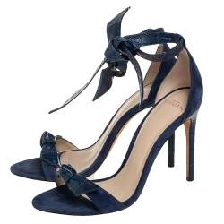 Pre Owned Alexandre Birman Blue Leather And Suede Ankle Wrap Sandals Size 37
