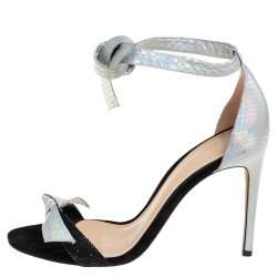 Alexandre Birman Python Embossed Leather And Suede  Bow Ankle Wrap Sandals Size 37