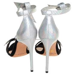 Alexandre Birman Python Embossed Leather And Suede  Bow Ankle Wrap Sandals Size 37