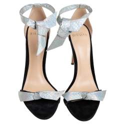 Alexandre Birman Python Embossed Leather And Suede  Bow Ankle Wrap Sandals Size 37