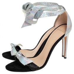 Alexandre Birman Python Embossed Leather And Suede  Bow Ankle Wrap Sandals Size 37