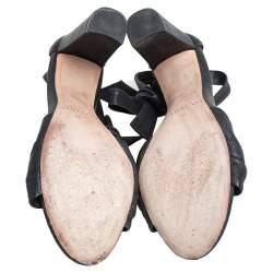 Pre Owned Alexandre Birman Black Leather Bow Ankle Wrap Sandals Size 35