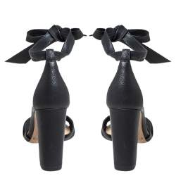 Pre Owned Alexandre Birman Black Leather Bow Ankle Wrap Sandals Size 35