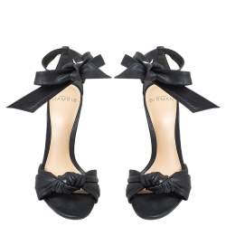 Pre Owned Alexandre Birman Black Leather Bow Ankle Wrap Sandals Size 35