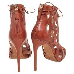 Alexandre Birman Tan Leather Loreta Caged Ankle Booties Size 35