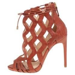 Alexandre Birman Tan Leather Loreta Caged Ankle Booties Size 35