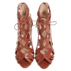 Alexandre Birman Tan Leather Loreta Caged Ankle Booties Size 35