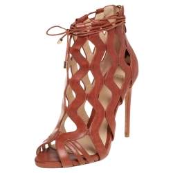 Alexandre Birman Tan Leather Loreta Caged Ankle Booties Size 35