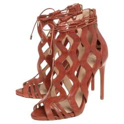 Alexandre Birman Tan Leather Loreta Caged Ankle Booties Size 35