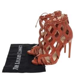 Alexandre Birman Tan Leather Loreta Caged Ankle Booties Size 35