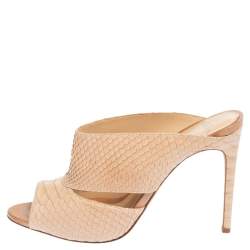 Alexandre Birman Beige Python Slide Sandals Size 38.5
