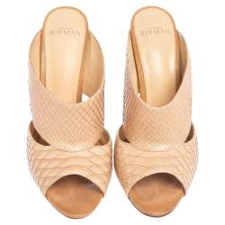 Alexandre Birman Beige Python Slide Sandals Size 38.5
