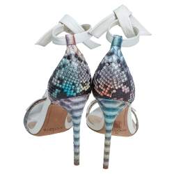 Alexandre Birman White/Multicolor Python and Leather Clarita Ankle Tie Sandals Size 39