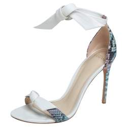 Alexandre Birman White/Multicolor Python and Leather Clarita Ankle Tie Sandals Size 39