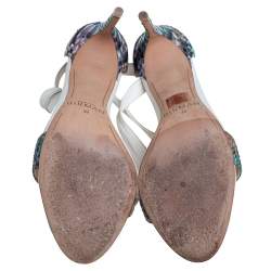 Alexandre Birman White/Multicolor Python and Leather Clarita Ankle Tie Sandals Size 39
