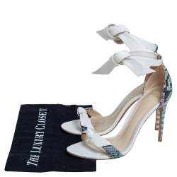 Alexandre Birman White/Multicolor Python and Leather Clarita Ankle Tie Sandals Size 39