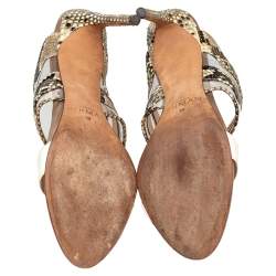 Alexandre Birman Beige/Brown Patent Leather And Python Open Toe Slide Sandals Size 39